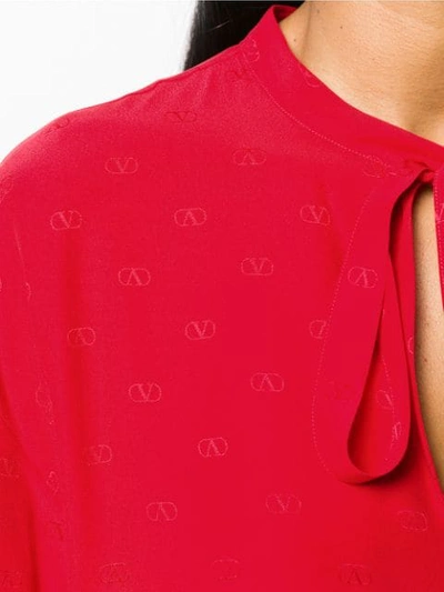 Shop Valentino Micro Jacquard Logo Blouse In Red