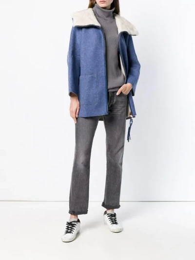 Shop Agnona Loose Fitted Coat In Blue