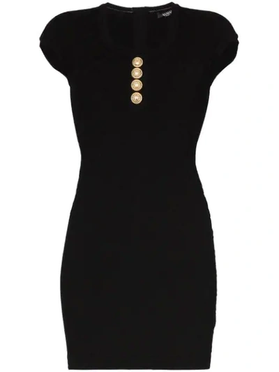 Shop Balmain Knitted Mini Dress In Black