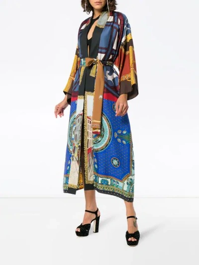 Shop Rianna + Nina Multicoloured Mixed Horse Print Silk Kimono Robe - Blue