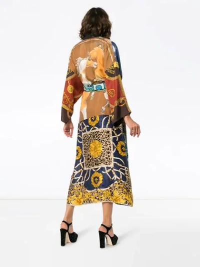 Shop Rianna + Nina Multicoloured Mixed Horse Print Silk Kimono Robe - Blue