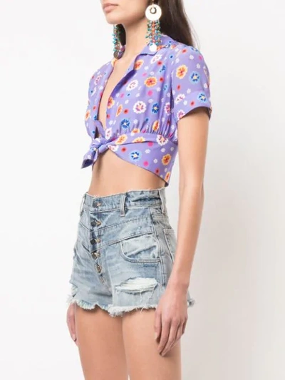 Shop Lhd Floral Print Cropped Top In Purple