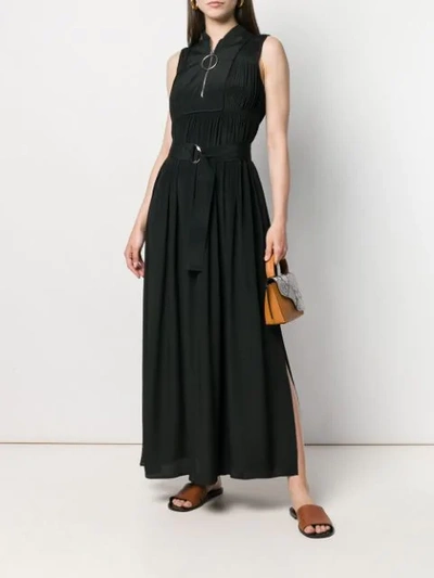 Shop Cedric Charlier Micro-pleated Long Dress In Black