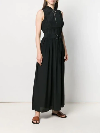 Shop Cedric Charlier Micro-pleated Long Dress In Black