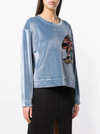 Shop Lédition Beaded Mickey Velvet Sweatshirt In Blue