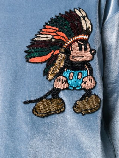 Shop Lédition Beaded Mickey Velvet Sweatshirt In Blue