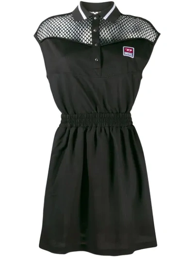 Shop Diesel Mesh Panelled Polo Dress In Black