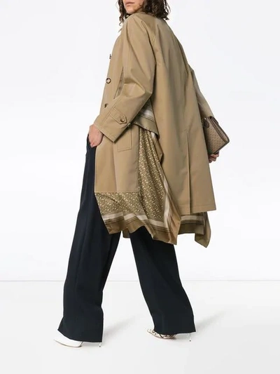 Shop Burberry Scarf-layer Trench Coat In Brown