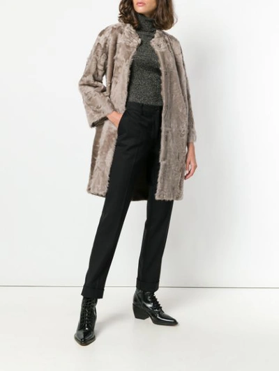 Shop Manzoni 24 Single-breasted Fur Coat - Grey