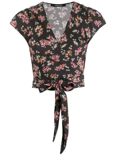 Shop Andamane Floral Print Wrap Top In Black