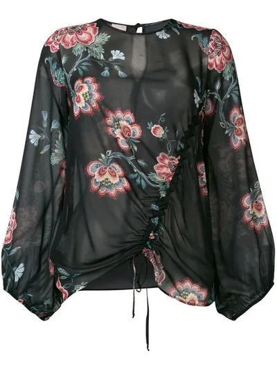 Shop Pinko Ancora Floral Blouse In Black