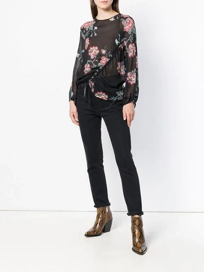 Shop Pinko Ancora Floral Blouse In Black