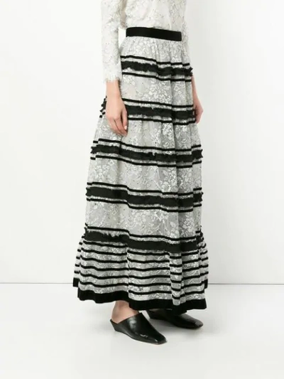 Shop Huishan Zhang Flared Lace Maxi Skirt In Black/white