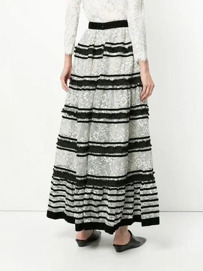 Shop Huishan Zhang Flared Lace Maxi Skirt In Black/white