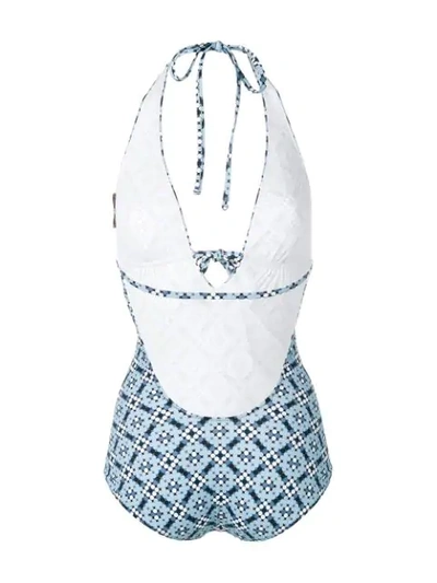 Shop Bottega Veneta Dotted Print Swimsuit In Blue
