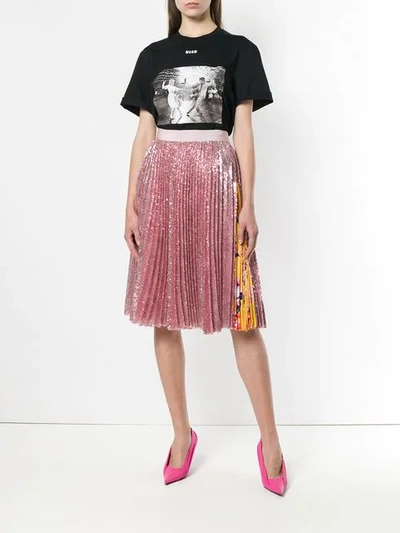 Shop Msgm Pleated Sequin Midi Skirt In Pink
