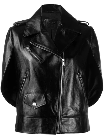 Shop Prada Hybrid Cape-style Biker Jacket In F0002  Nero