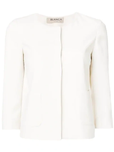 Shop Blanca Fitted 3/4 Sleeves Jacket In Neutrals
