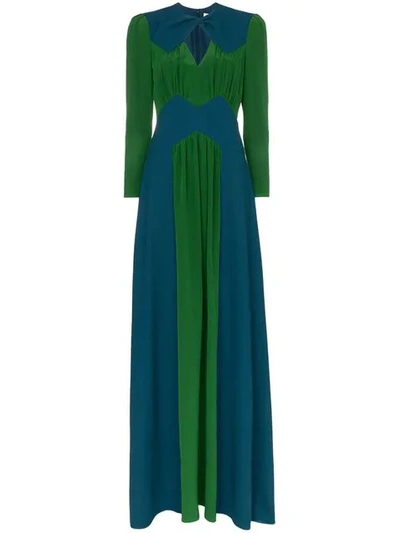 Shop Givenchy High Neck Cutout Detail Two Tone Maxi Dress In Blue