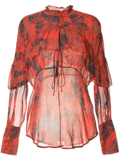 Shop Iro Printed Ruffle Blouse In Red