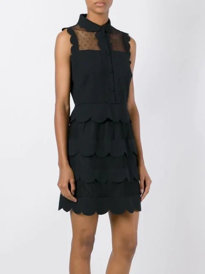 Shop Red Valentino Sleeveless Scalloped Detail Dress In Black