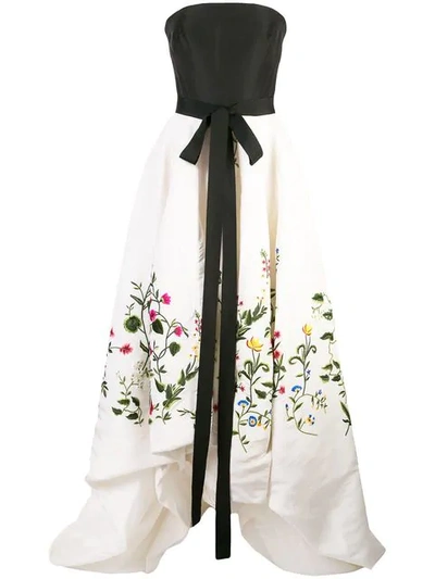 Shop Oscar De La Renta Botanical Garden Embroidered Gown In White