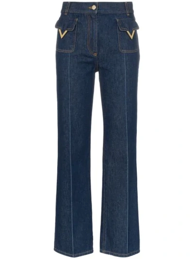 Shop Valentino V Detail Front Pocket Jeans In Blue
