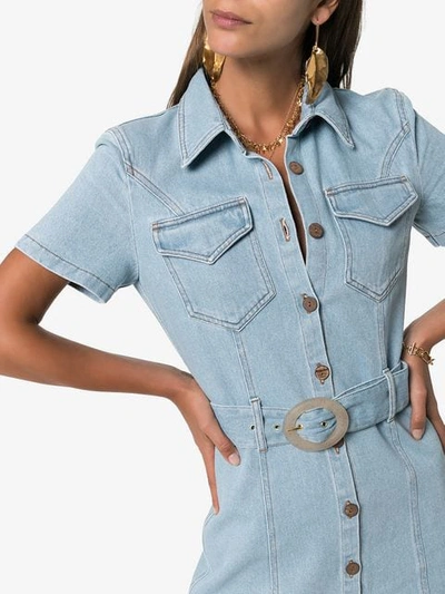 Shop Nanushka 'mora' Jeanskleid Mit Gürtel In Blue