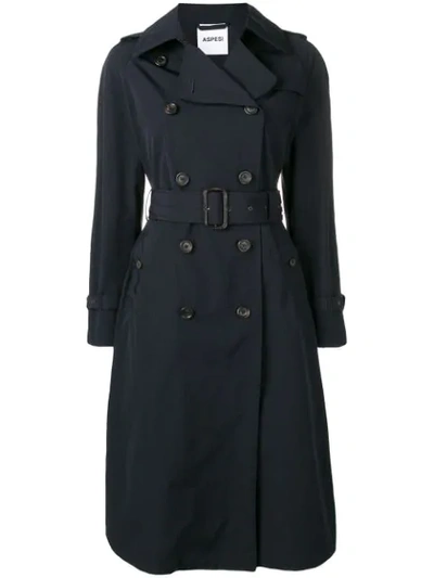 Shop Aspesi Belted Trenchcoat In Blue