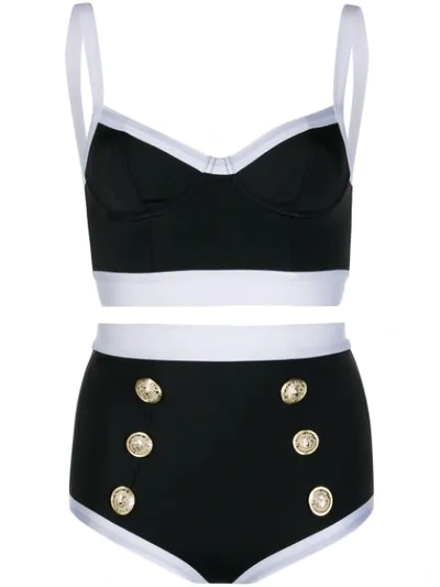 Shop Balmain Two-tone Bikini Set In Black