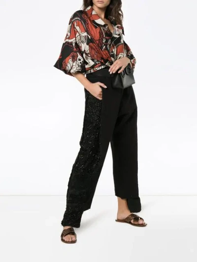 Shop By Walid Sally Embellished Leg Linen Trousers In Black