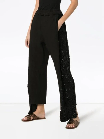 Shop By Walid Sally Embellished Leg Linen Trousers In Black