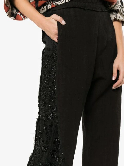 Shop By Walid Sally Embellished Leg Linen Trousers In Black