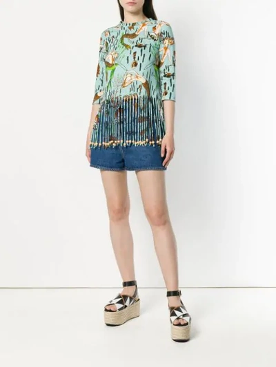 mermaid print fringed T-shirt