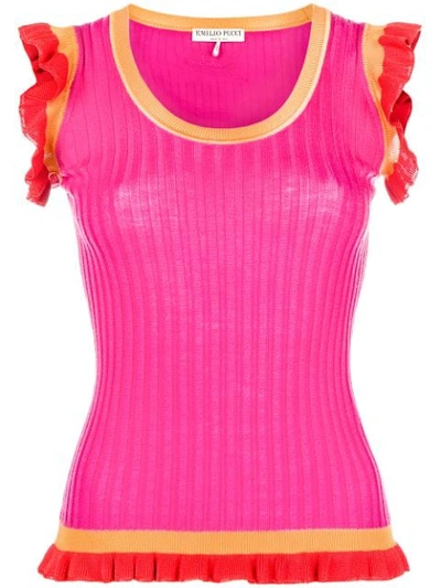 Shop Emilio Pucci Geripptes Top Mit Kontrastrüschen In Pink