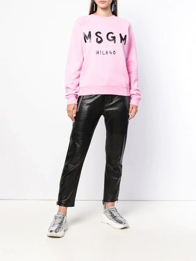 Shop Msgm Logo Printed Sweatshirt In Pink