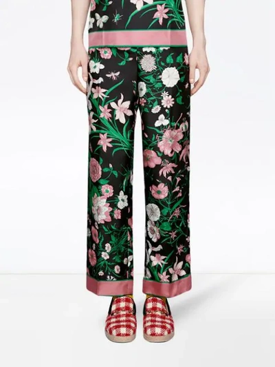Shop Gucci Floral Trousers In Black