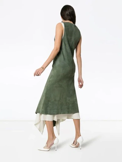 Shop Chloé Asymmetric Midi Suede Dress In Green