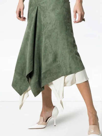 Shop Chloé Asymmetric Midi Suede Dress In Green
