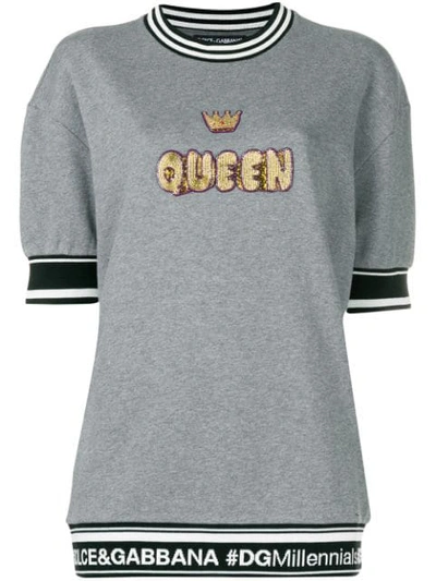 Shop Dolce & Gabbana Embellished Queen Jumper In Grey