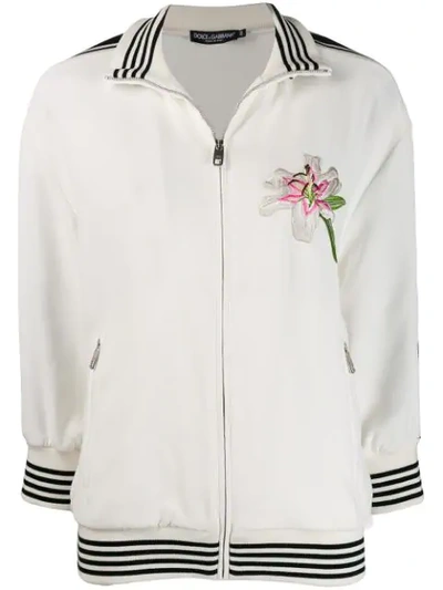 Shop Dolce & Gabbana Embroidered Logo Tape Bomber Jacket In White