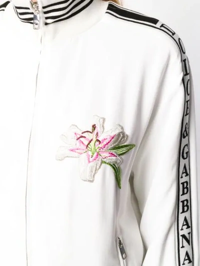 Shop Dolce & Gabbana Embroidered Logo Tape Bomber Jacket In White