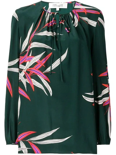 Shop Diane Von Furstenberg Printed Silk Blouse In Green