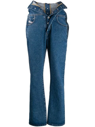 Shop Diesel Red Tag Foldover Waist Jeans In Blue