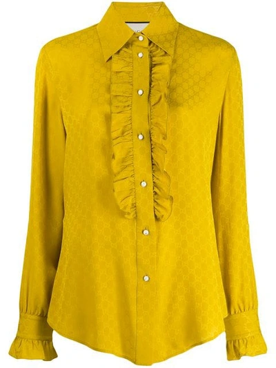 Shop Gucci Logo Jacquard Blouse In Yellow