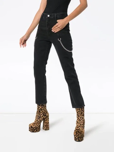 Shop Sandy Liang Marks Chain Embellished Straight Jeans In Black