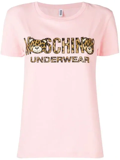 Shop Moschino Leopard Logo T-shirt In Pink