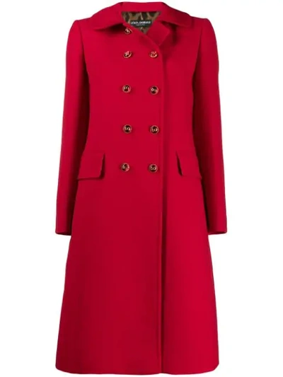 Shop Dolce & Gabbana Double Breasted Mid-length Coat In Red