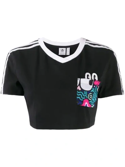 Shop Adidas Originals Adidas Gestreiftes Cropped-t-shirt - Schwarz In Black
