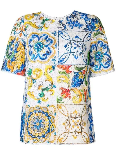 Shop Dolce & Gabbana Majolica Print Broderie Anglaise T In Multicolour